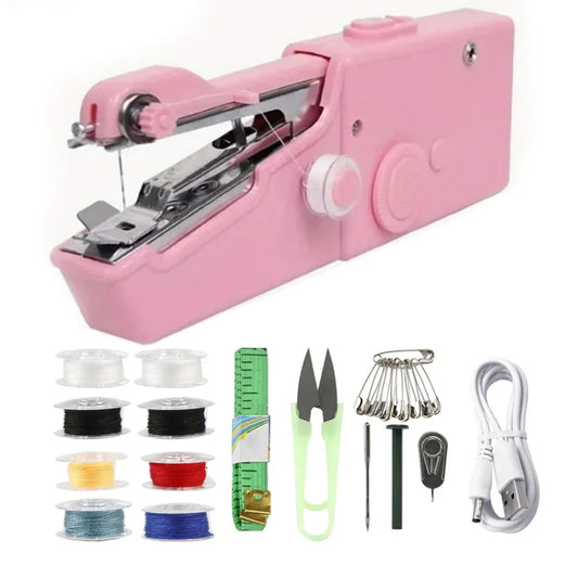 Portable Mini Electric Sewing Machine Handheld Sewing Machine with Bobbin for Needlework Handwork Home Travel Sewing Accessories