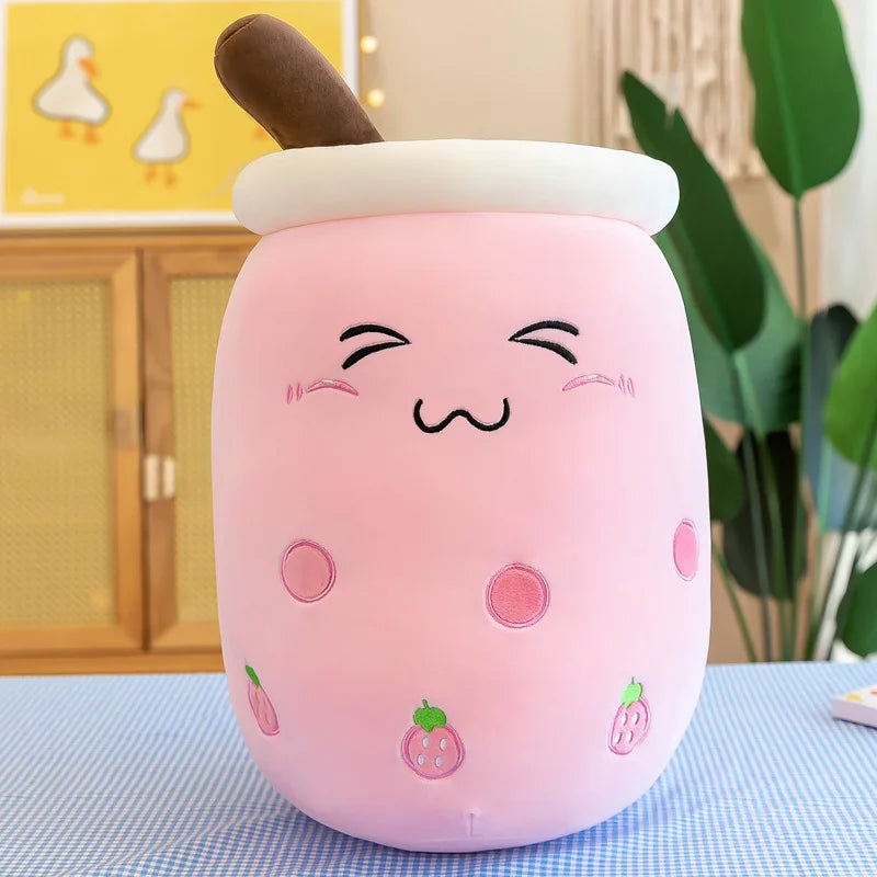 Cute Stuffed Boba Plush Bubble Tea Real-Life Bubo Food Milk Cup Plushie Pillow Soft Kawaii Plush Toys Gifts for Kids Adult 24CM